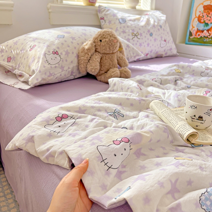 91家纺网 家纺一手货源 找家纺 花伞家居 2026新款皱皱双层纱夏被夏凉被空调被四件套 夏被-星星猫