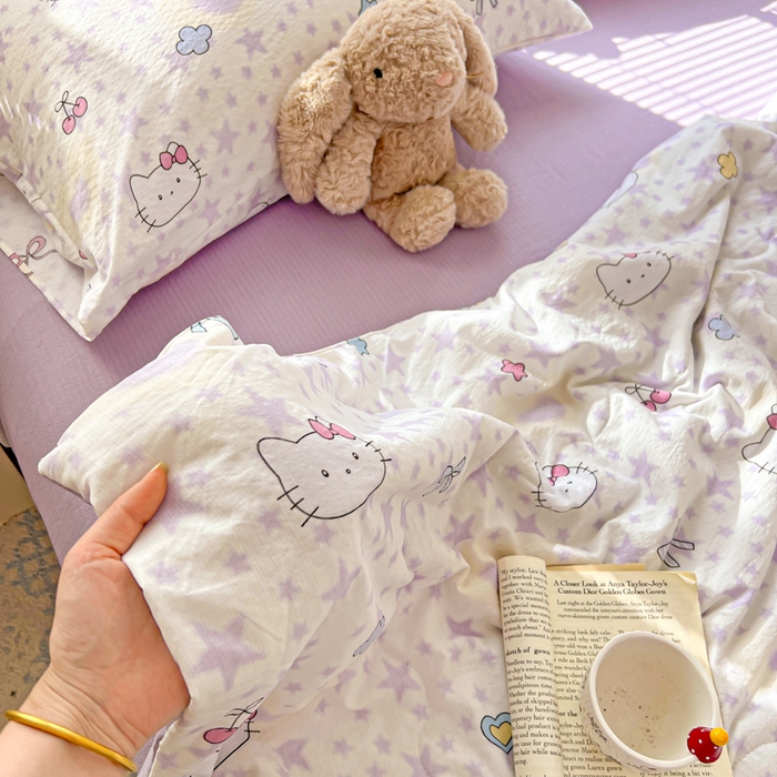 91家纺网 家纺一手货源 找家纺 花伞家居 2026新款皱皱双层纱夏被夏凉被空调被四件套 夏被-星星猫