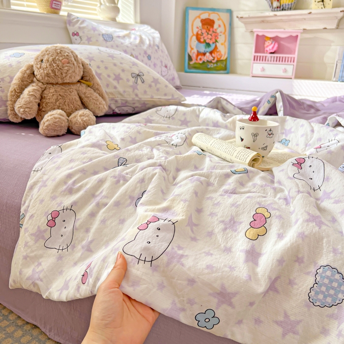 91家纺网 家纺一手货源 找家纺 花伞家居 2026新款皱皱双层纱夏被夏凉被空调被四件套 夏被-星星猫