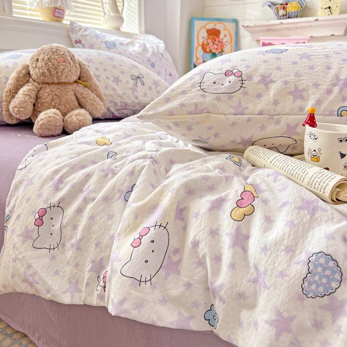 91家纺网 家纺一手货源 找家纺 花伞家居 2026新款皱皱双层纱夏被夏凉被空调被四件套 夏被-星星猫