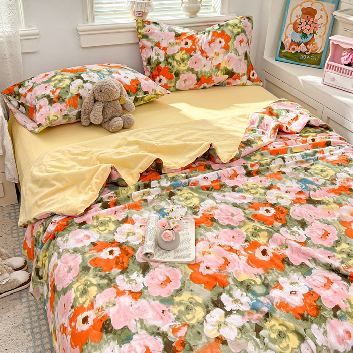 91家纺网 家纺一手货源 找家纺 花伞家居 2026新款皱皱双层纱夏被夏凉被空调被四件套 夏被-绚烂花朵