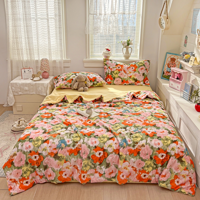 91家纺网 家纺一手货源 找家纺 花伞家居 2026新款皱皱双层纱夏被夏凉被空调被四件套 夏被-绚烂花朵