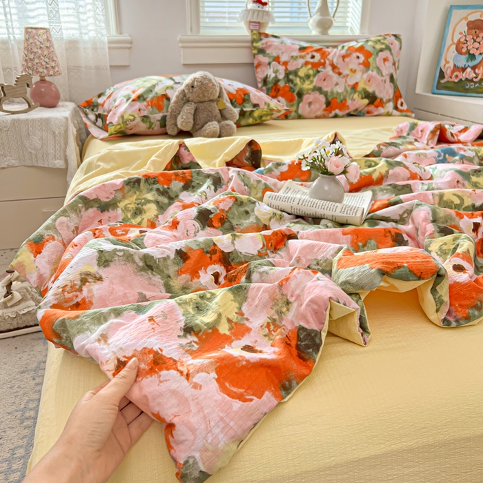 91家纺网 家纺一手货源 找家纺 花伞家居 2026新款皱皱双层纱夏被夏凉被空调被四件套 夏被-绚烂花朵