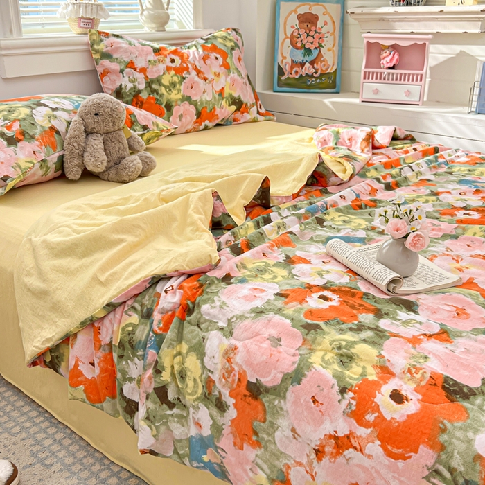 91家纺网 家纺一手货源 找家纺 花伞家居 2026新款皱皱双层纱夏被夏凉被空调被四件套 夏被-绚烂花朵