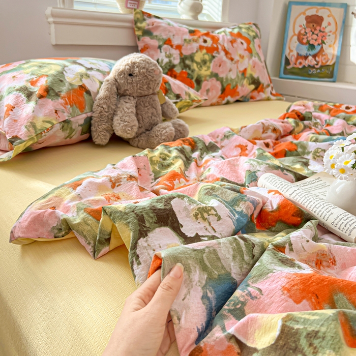 91家纺网 家纺一手货源 找家纺 花伞家居 2026新款皱皱双层纱夏被夏凉被空调被四件套 夏被-绚烂花朵