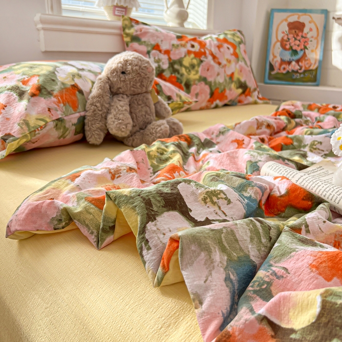 91家纺网 家纺一手货源 找家纺 花伞家居 2026新款皱皱双层纱夏被夏凉被空调被四件套 夏被-绚烂花朵