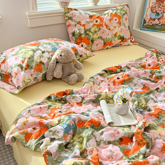 91家纺网 家纺一手货源 找家纺 花伞家居 2026新款皱皱双层纱夏被夏凉被空调被四件套 夏被-绚烂花朵