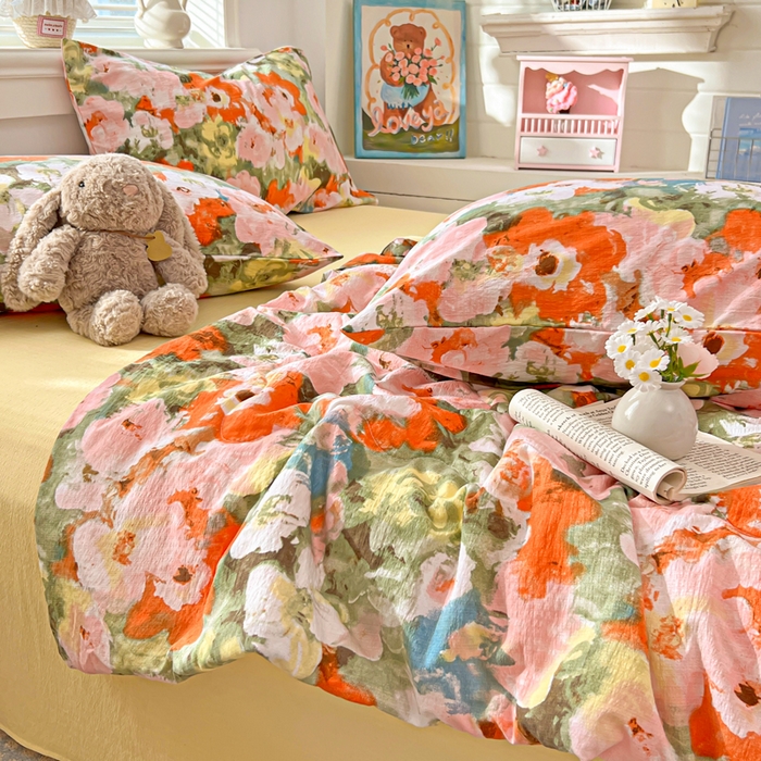 91家纺网 家纺一手货源 找家纺 花伞家居 2026新款皱皱双层纱夏被夏凉被空调被四件套 夏被-绚烂花朵