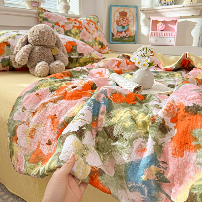 91家纺网 家纺一手货源 找家纺 花伞家居 2026新款皱皱双层纱夏被夏凉被空调被四件套 夏被-绚烂花朵