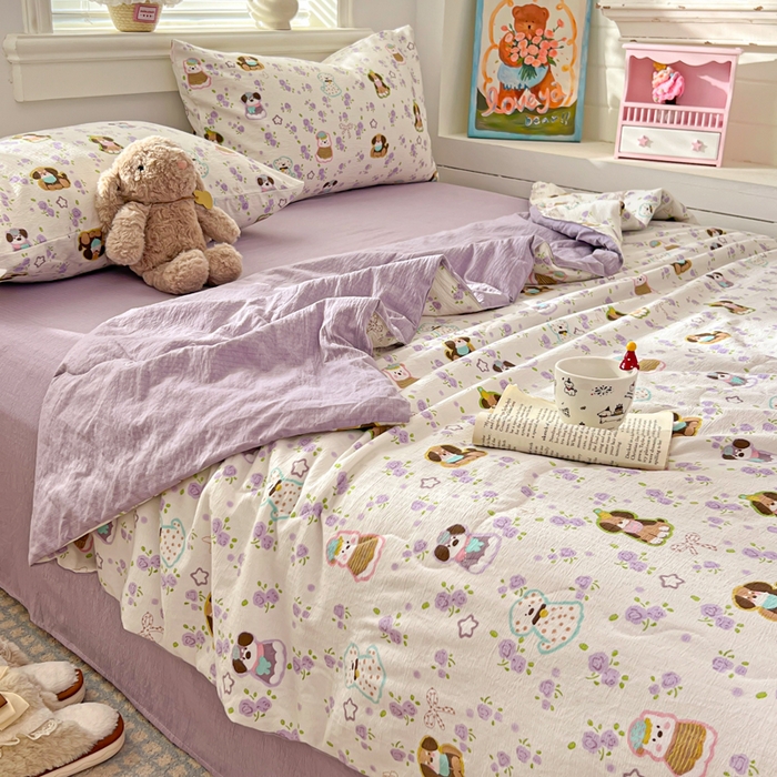 91家纺网 家纺一手货源 找家纺 花伞家居 2026新款皱皱双层纱夏被夏凉被空调被四件套 夏被-芋泥啵啵