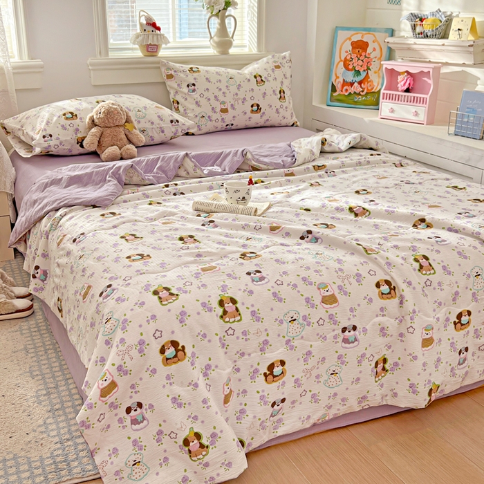 91家纺网 家纺一手货源 找家纺 花伞家居 2026新款皱皱双层纱夏被夏凉被空调被四件套 夏被-芋泥啵啵