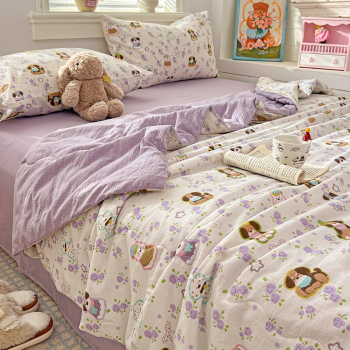 91家纺网 家纺一手货源 找家纺 花伞家居 2026新款皱皱双层纱夏被夏凉被空调被四件套 夏被-芋泥啵啵