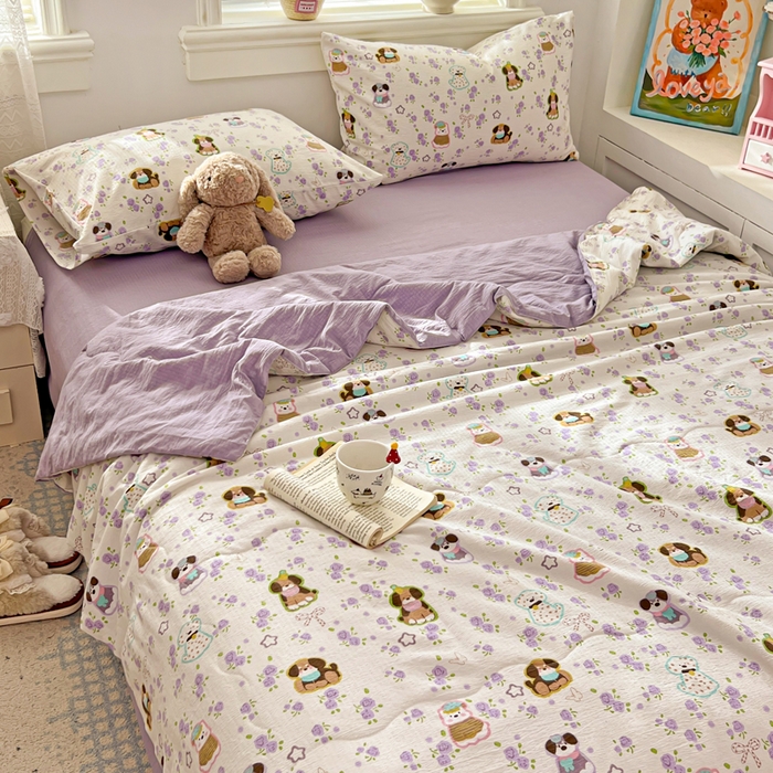 91家纺网 家纺一手货源 找家纺 花伞家居 2026新款皱皱双层纱夏被夏凉被空调被四件套 夏被-芋泥啵啵