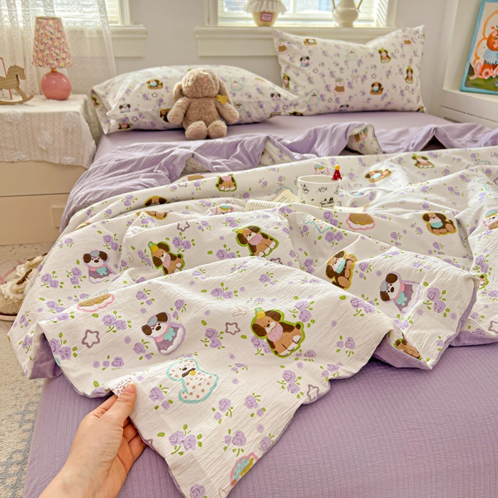 91家纺网 家纺一手货源 找家纺 花伞家居 2026新款皱皱双层纱夏被夏凉被空调被四件套 夏被-芋泥啵啵