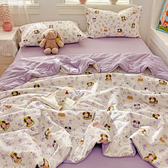 91家纺网 家纺一手货源 找家纺 花伞家居 2026新款皱皱双层纱夏被夏凉被空调被四件套 夏被-芋泥啵啵