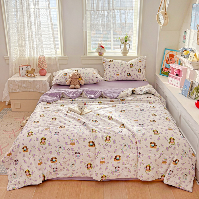 91家纺网 家纺一手货源 找家纺 花伞家居 2026新款皱皱双层纱夏被夏凉被空调被四件套 夏被-芋泥啵啵