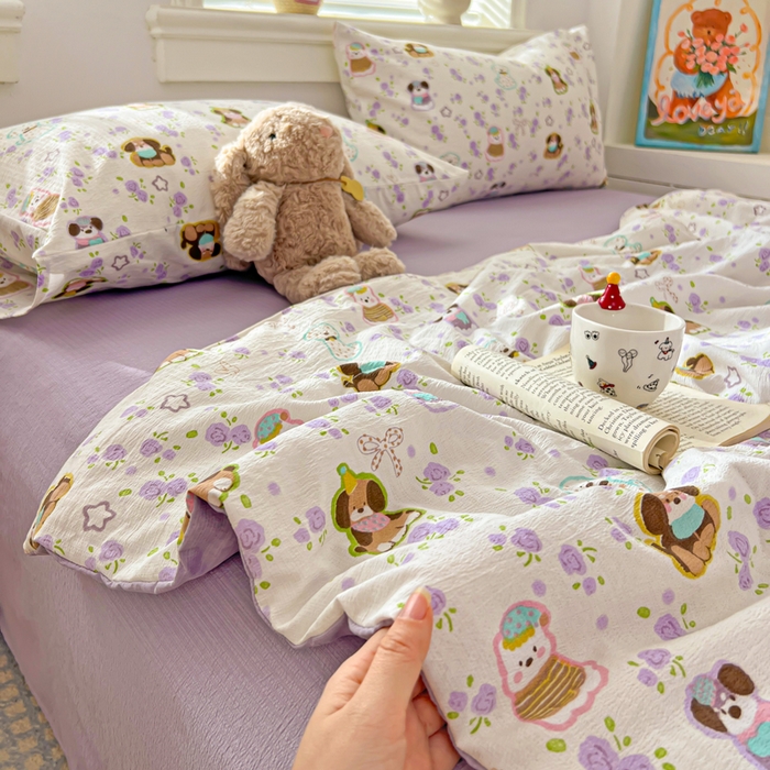 91家纺网 家纺一手货源 找家纺 花伞家居 2026新款皱皱双层纱夏被夏凉被空调被四件套 夏被-芋泥啵啵