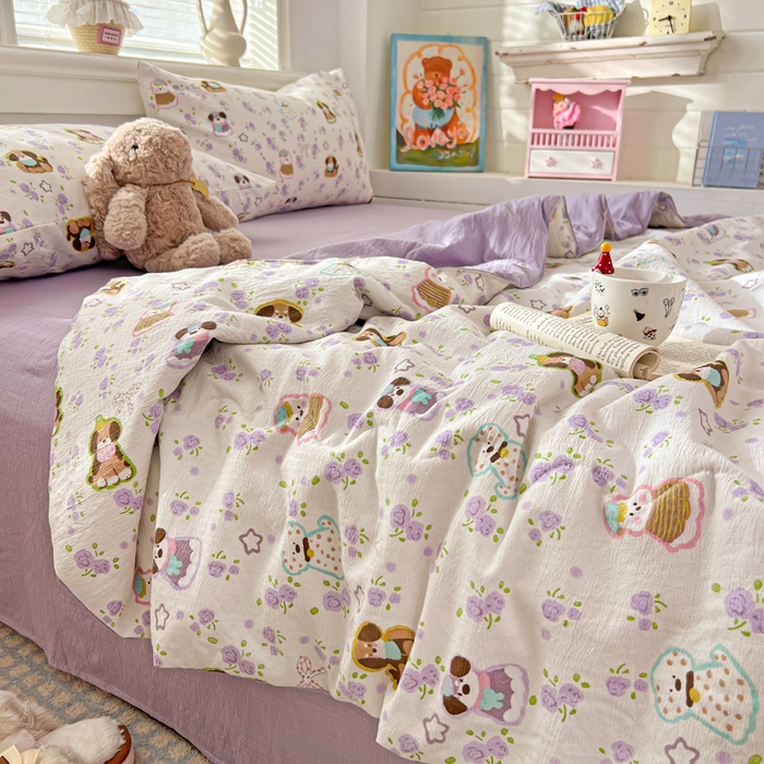 91家纺网 家纺一手货源 找家纺 花伞家居 2026新款皱皱双层纱夏被夏凉被空调被四件套 夏被-芋泥啵啵