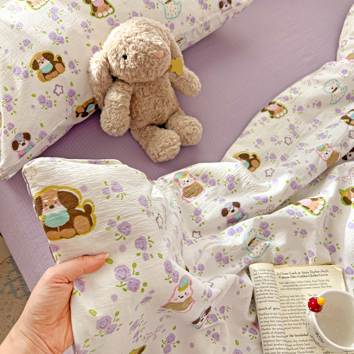 91家纺网 家纺一手货源 找家纺 花伞家居 2026新款皱皱双层纱夏被夏凉被空调被四件套 夏被-芋泥啵啵