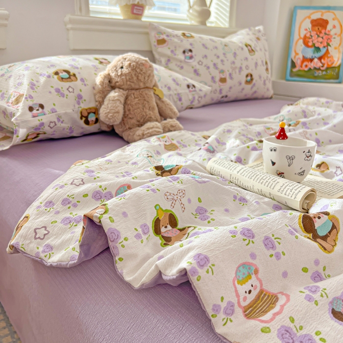 91家纺网 家纺一手货源 找家纺 花伞家居 2026新款皱皱双层纱夏被夏凉被空调被四件套 夏被-芋泥啵啵