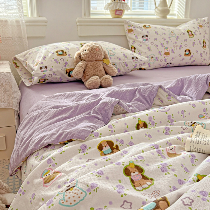 91家纺网 家纺一手货源 找家纺 花伞家居 2026新款皱皱双层纱夏被夏凉被空调被四件套 夏被-芋泥啵啵