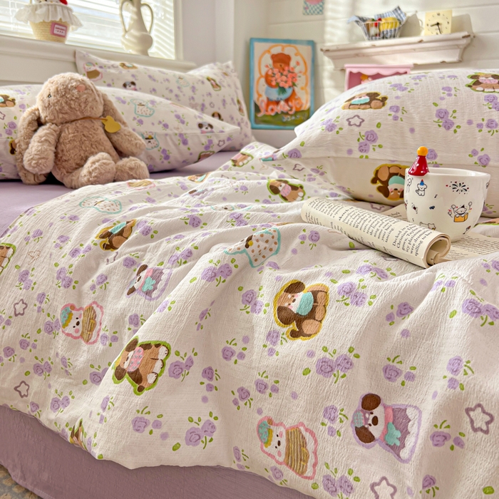 91家纺网 家纺一手货源 找家纺 花伞家居 2026新款皱皱双层纱夏被夏凉被空调被四件套 夏被-芋泥啵啵