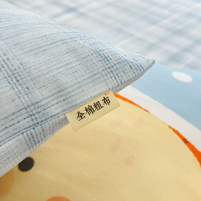 91家纺网 家纺一手货源 找家纺 缦彩 2026新款A类纯棉烫画老粗布床单床单单件 蓝格小狮
