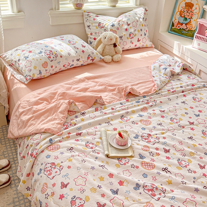 91家纺网 家纺一手货源 找家纺 花伞家居 2026新款皱皱双层纱夏被夏凉被空调被四件套 夏被-追蝴蝶