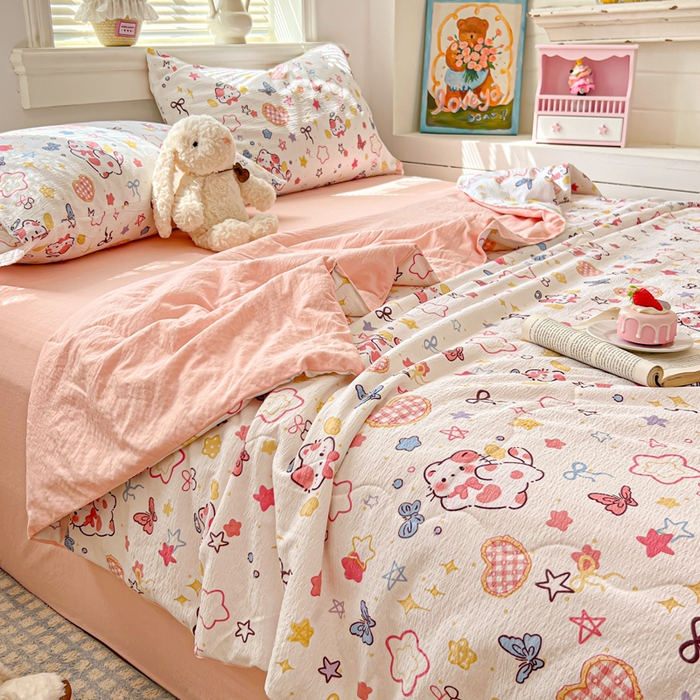 91家纺网 家纺一手货源 找家纺 花伞家居 2026新款皱皱双层纱夏被夏凉被空调被四件套 夏被-追蝴蝶