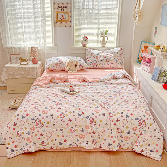 91家纺网 家纺一手货源 找家纺 花伞家居 2026新款皱皱双层纱夏被夏凉被空调被四件套 夏被-追蝴蝶