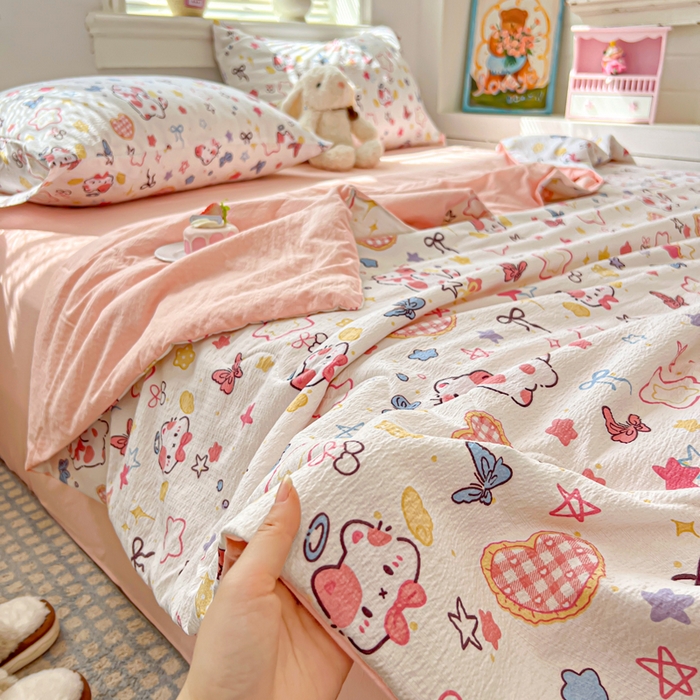 91家纺网 家纺一手货源 找家纺 花伞家居 2026新款皱皱双层纱夏被夏凉被空调被四件套 夏被-追蝴蝶