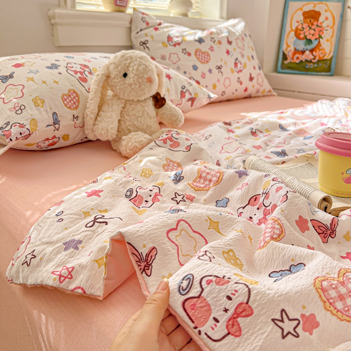 91家纺网 家纺一手货源 找家纺 花伞家居 2026新款皱皱双层纱夏被夏凉被空调被四件套 夏被-追蝴蝶