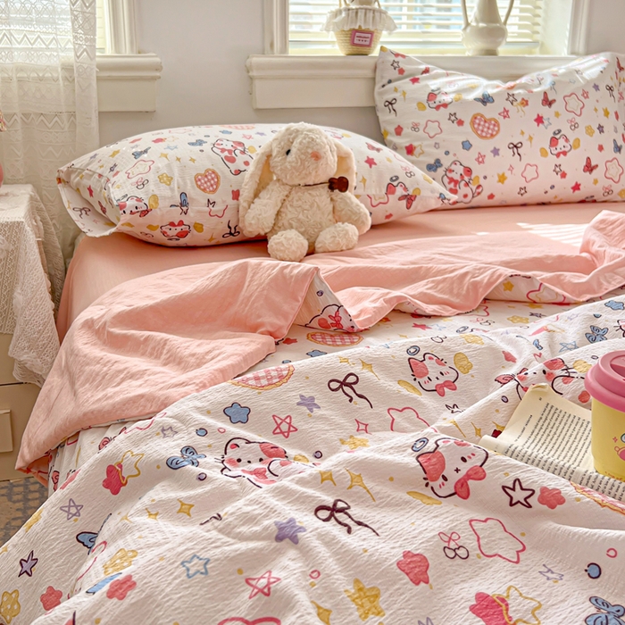 91家纺网 家纺一手货源 找家纺 花伞家居 2026新款皱皱双层纱夏被夏凉被空调被四件套 夏被-追蝴蝶