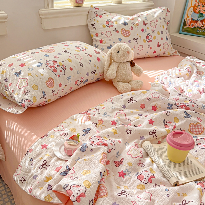 91家纺网 家纺一手货源 找家纺 花伞家居 2026新款皱皱双层纱夏被夏凉被空调被四件套 夏被-追蝴蝶