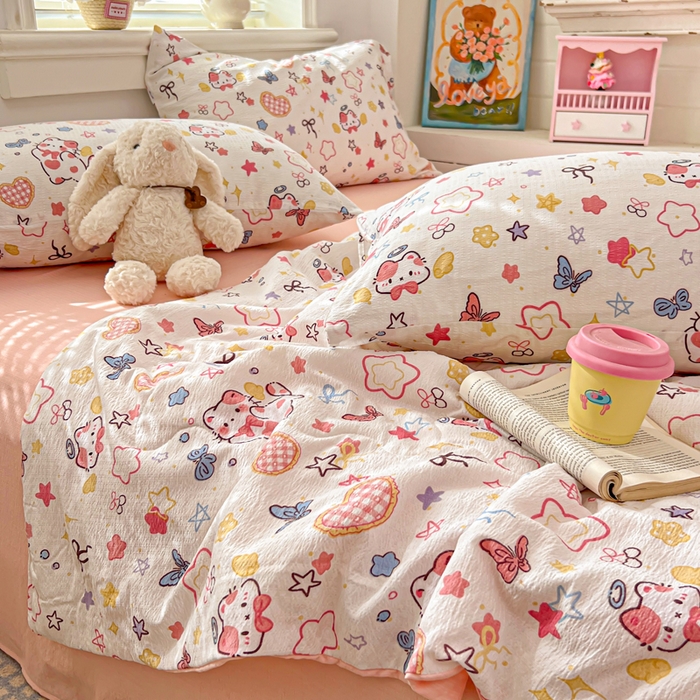 91家纺网 家纺一手货源 找家纺 花伞家居 2026新款皱皱双层纱夏被夏凉被空调被四件套 夏被-追蝴蝶