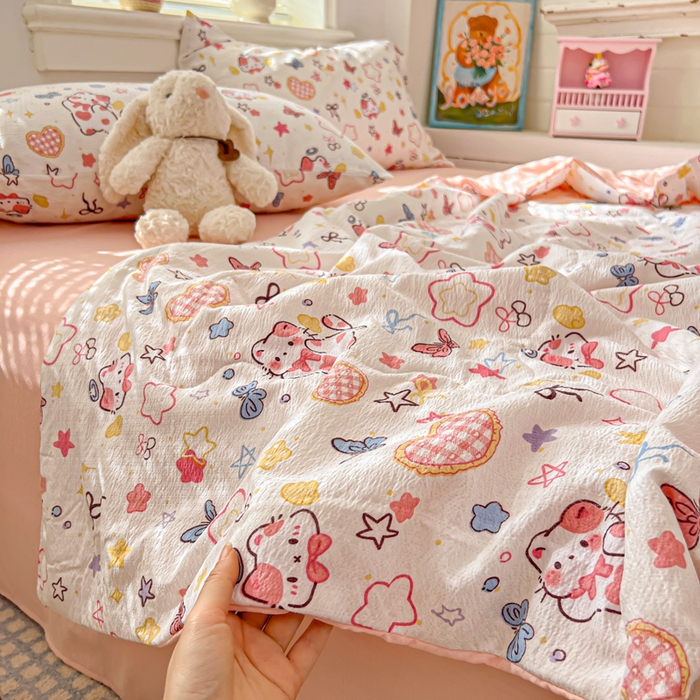 91家纺网 家纺一手货源 找家纺 花伞家居 2026新款皱皱双层纱夏被夏凉被空调被四件套 夏被-追蝴蝶