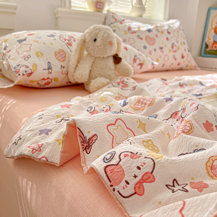 91家纺网 家纺一手货源 找家纺 花伞家居 2026新款皱皱双层纱夏被夏凉被空调被四件套 夏被-追蝴蝶