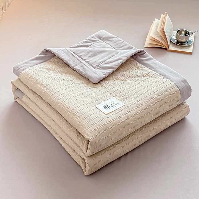 91家纺网 家纺一手货源 找家纺 鸣升家纺 2026新款A类全棉提花皱皱纱夏被100%棉花被空调被 香槟色