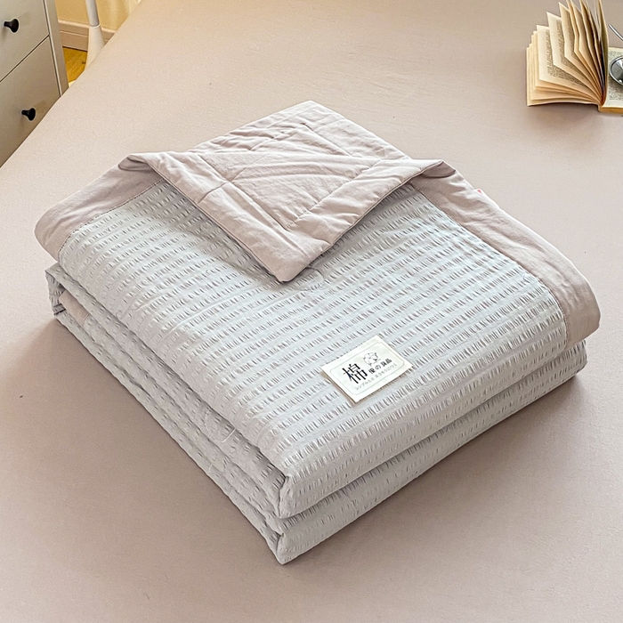 91家纺网 家纺一手货源 找家纺 鸣升家纺 2026新款A类全棉提花皱皱纱夏被100%棉花被空调被 浅水蓝