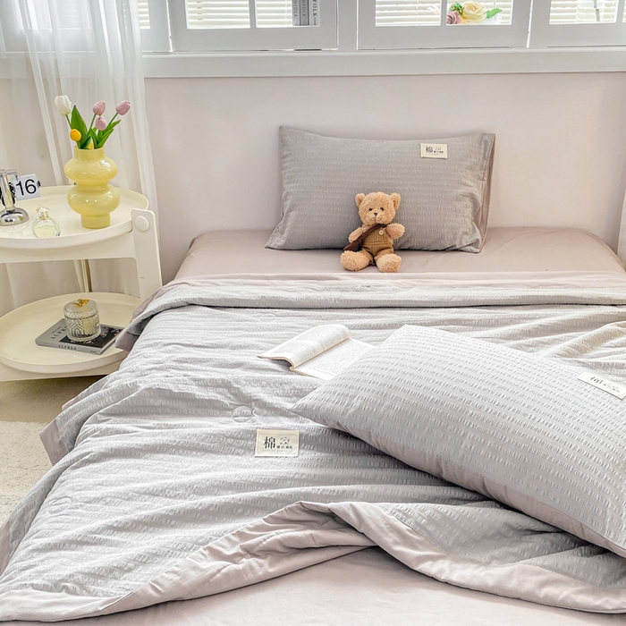 91家纺网 家纺一手货源 找家纺 鸣升家纺 2026新款A类全棉提花皱皱纱夏被100%棉花被空调被 气质灰