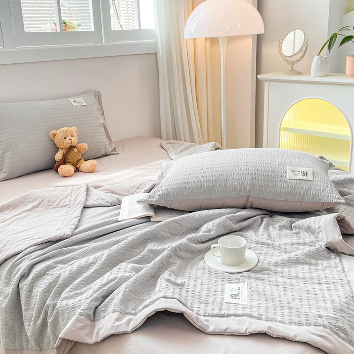 91家纺网 家纺一手货源 找家纺 鸣升家纺 2026新款A类全棉提花皱皱纱夏被100%棉花被空调被 气质灰