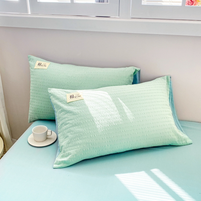 91家纺网 家纺一手货源 找家纺 鸣升家纺 2026新款A类全棉提花皱皱纱夏被100%棉花被空调被 浅水蓝