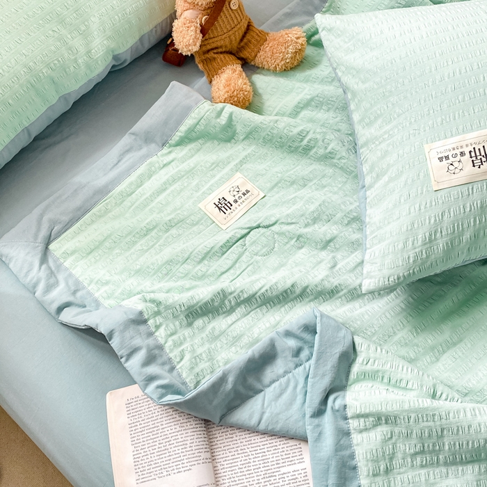 91家纺网 家纺一手货源 找家纺 鸣升家纺 2026新款A类全棉提花皱皱纱夏被100%棉花被空调被 浅水蓝