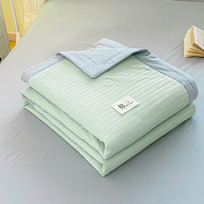 91家纺网 家纺一手货源 找家纺 鸣升家纺 2026新款A类全棉提花皱皱纱夏被100%棉花被空调被 浅水蓝