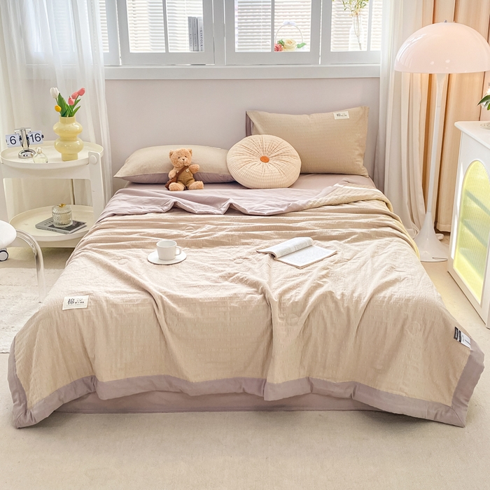 91家纺网 家纺一手货源 找家纺 鸣升家纺 2026新款A类全棉提花皱皱纱夏被100%棉花被空调被 香槟色