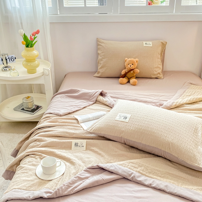 91家纺网 家纺一手货源 找家纺 鸣升家纺 2026新款A类全棉提花皱皱纱夏被100%棉花被空调被 香槟色
