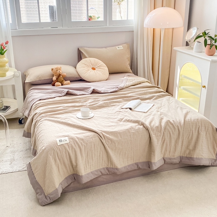 91家纺网 家纺一手货源 找家纺 鸣升家纺 2026新款A类全棉提花皱皱纱夏被100%棉花被空调被 香槟色