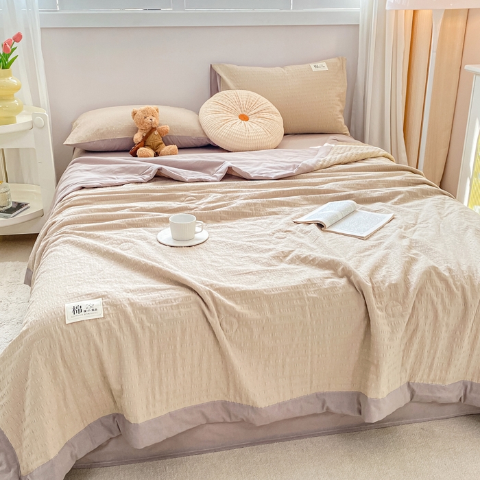 91家纺网 家纺一手货源 找家纺 鸣升家纺 2026新款A类全棉提花皱皱纱夏被100%棉花被空调被 香槟色