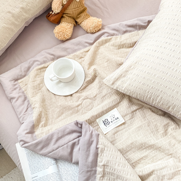 91家纺网 家纺一手货源 找家纺 鸣升家纺 2026新款A类全棉提花皱皱纱夏被100%棉花被空调被 香槟色