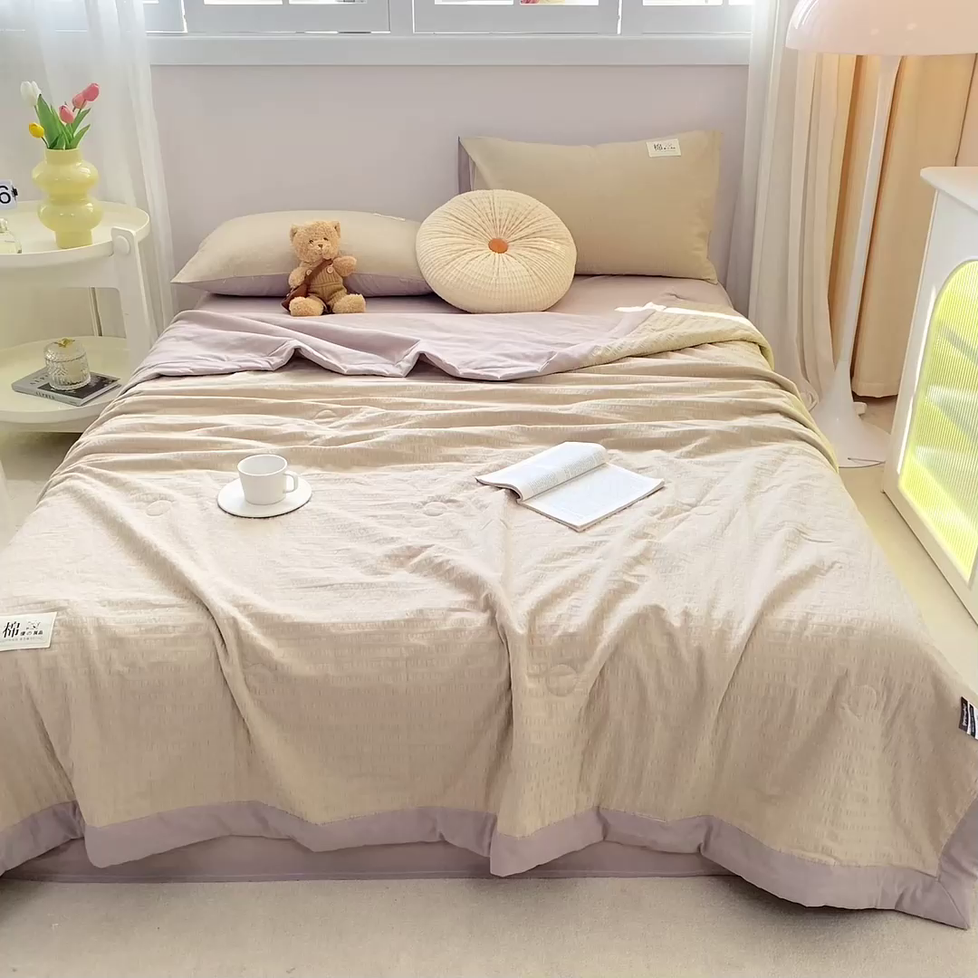 91家纺网 家纺一手货源 找家纺 鸣升家纺 2026新款A类全棉提花皱皱纱夏被100%棉花被空调被 香槟色